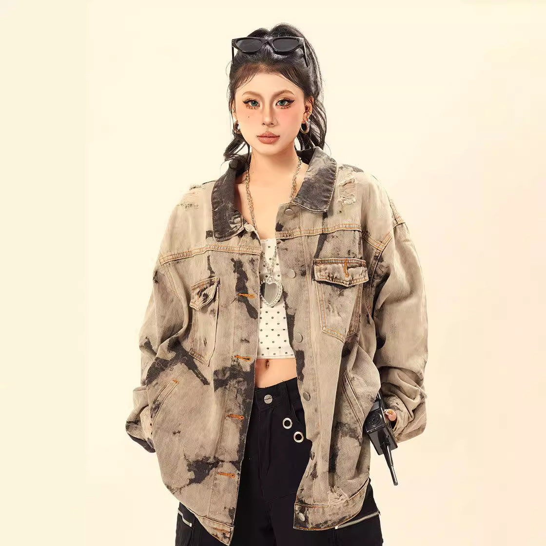 Premium Wash and Tie Dye Damage Denim Jacket