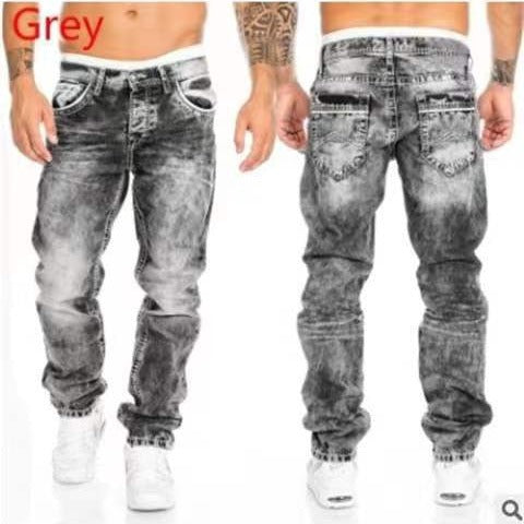 Premium European and American Casual Open Line Straight Leg Men's Denim Pants