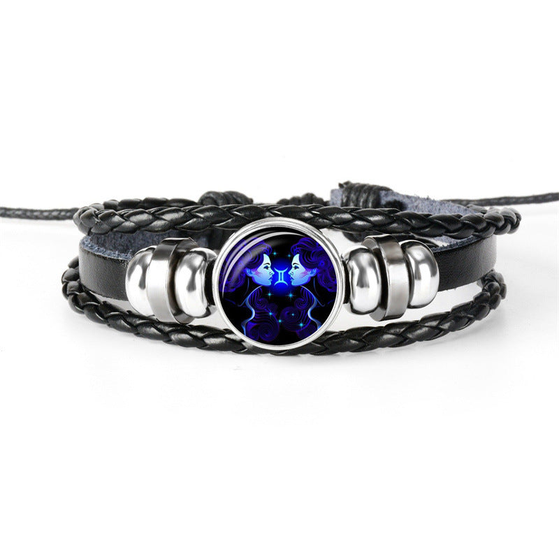Zodiac Signs Glow Leather Bracelet