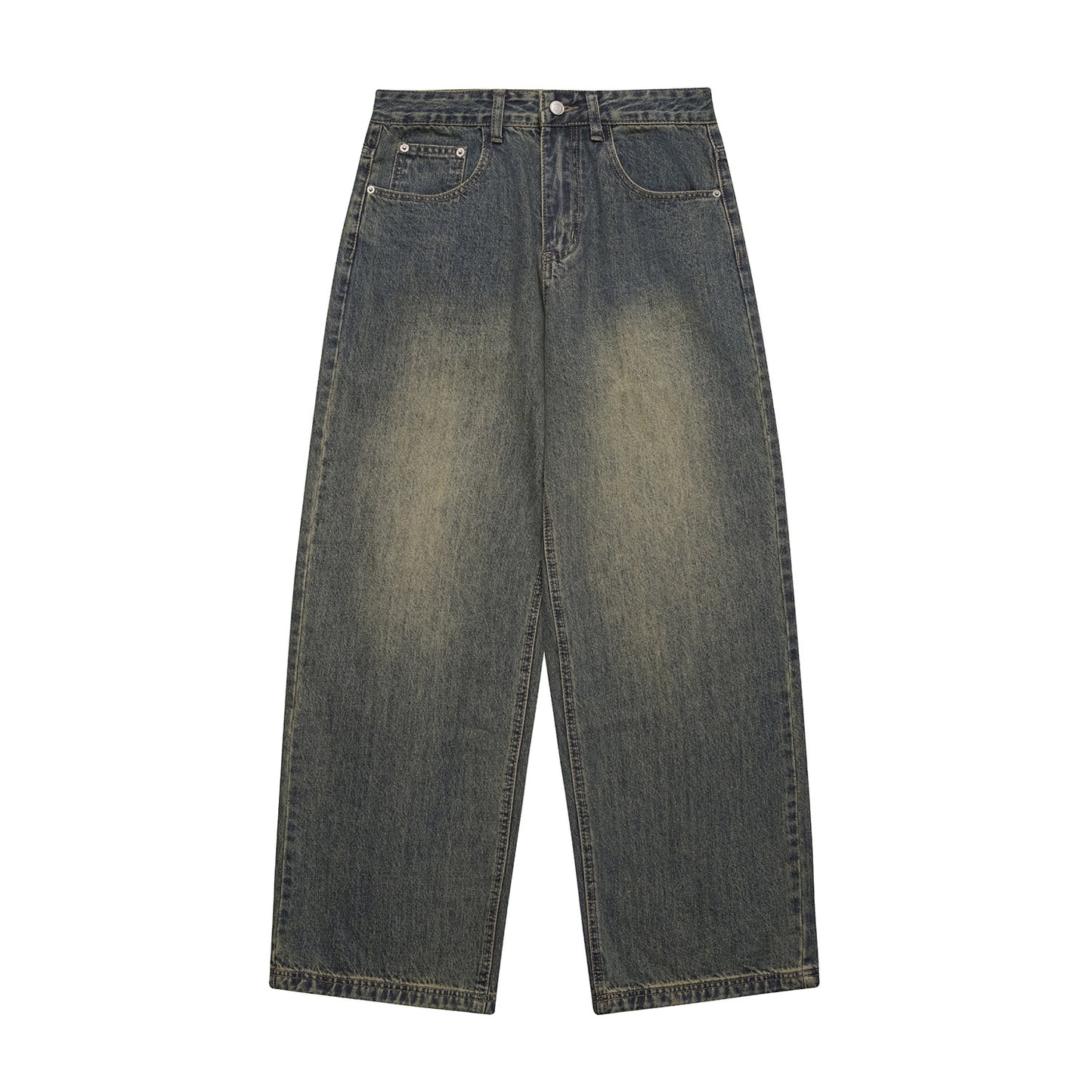 Distressed Denim Wide Leg Pants - Loose Fit Long Trousers for Men