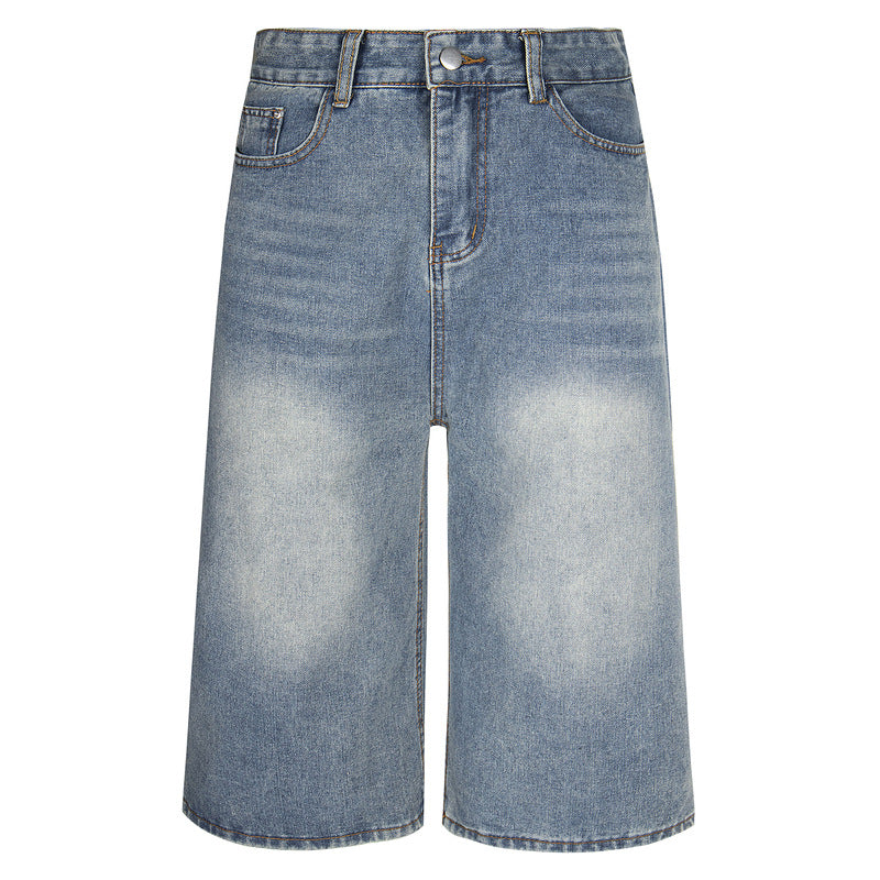 Seven-Quarter Washed Wide-Leg Jeans - Loose Straight Fit for Men