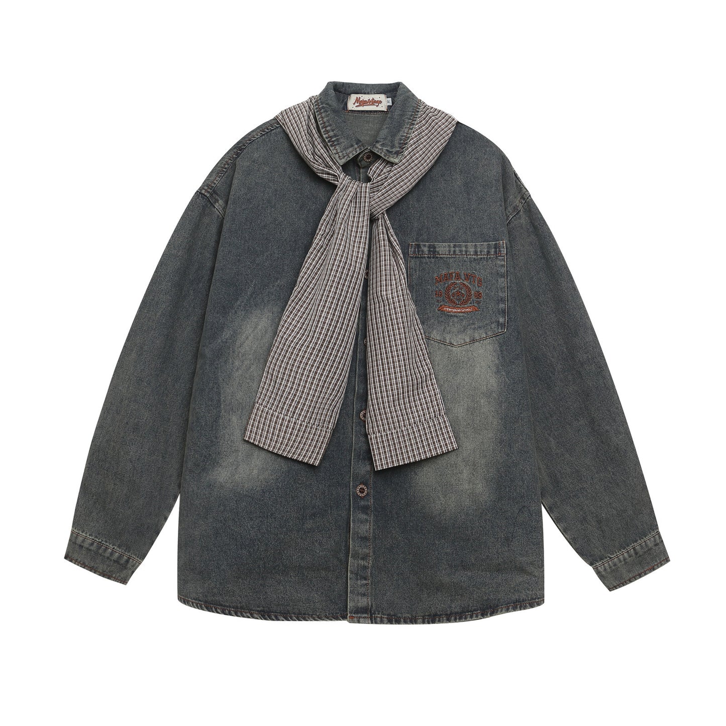 Washed Hooded Unique Design Long Sleeve Denim Shirt