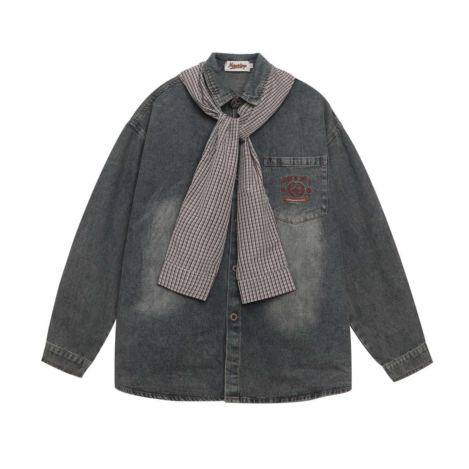 Washed Hooded Unique Design Long Sleeve Denim Shirt