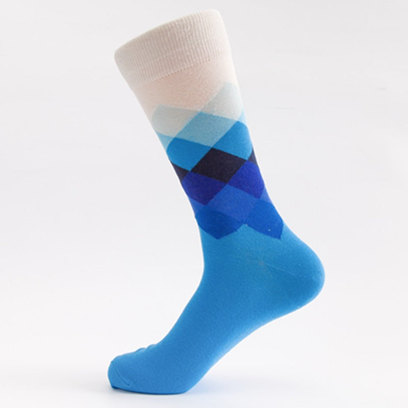 Men's Medium Tube Socks - Colorful Diamond Pattern