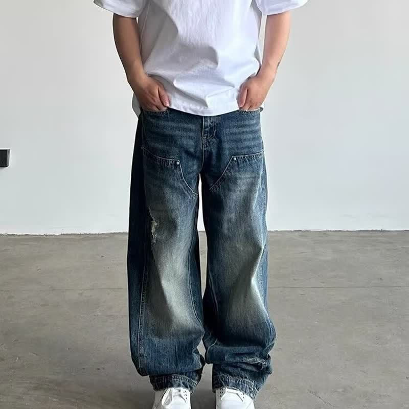 Street Retro Tailored Distressed Carpenter Denim Pants - Unisex Loose Fit