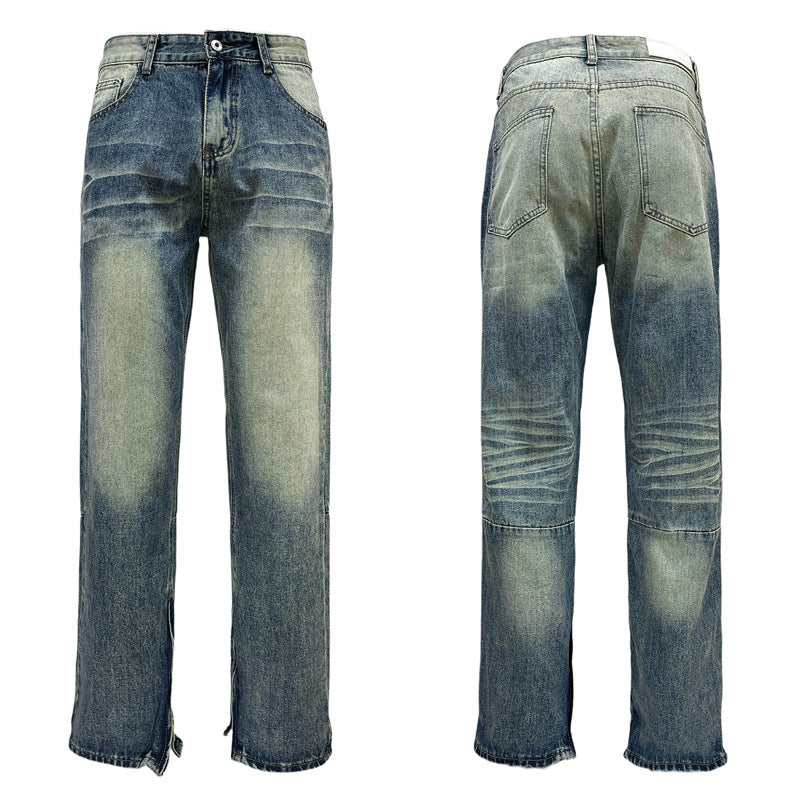 Retro Washed Tie-Dye Straight Blue Jeans -  Unisex Design