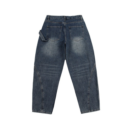 Men's Slant Placket Knife Jeans - Loose Straight Leg Pants