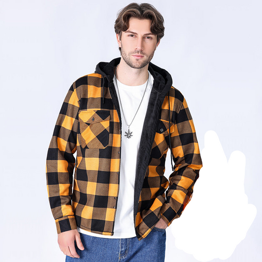 Casual Fleece Hooded Checkered Shirt for Men