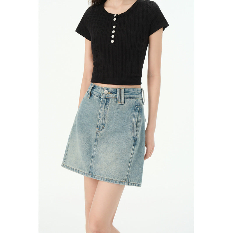 Light Color Denim Skirt for Women - High Waist Slim A-line Pencil Skirt