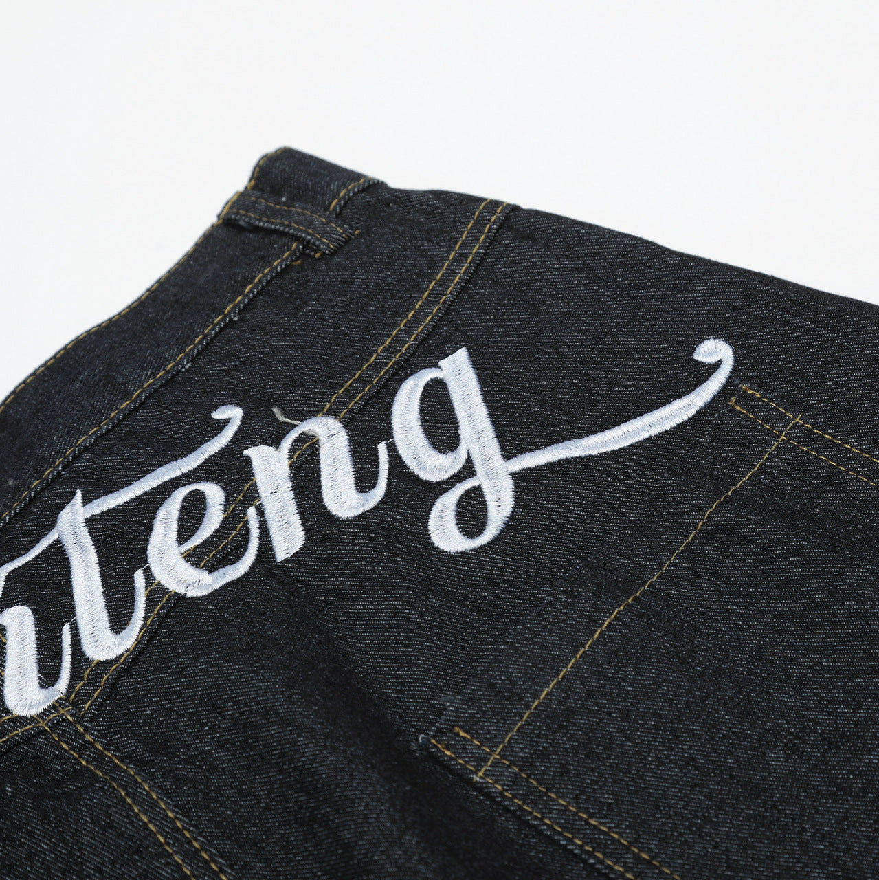 Embroidered Washed Denim Long Pants