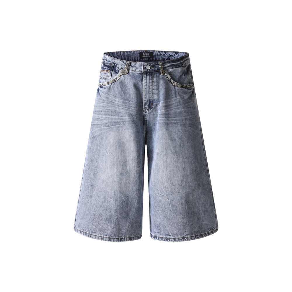 Men's Loose Mid-Rise Cotton Denim Shorts — Blue Street Style