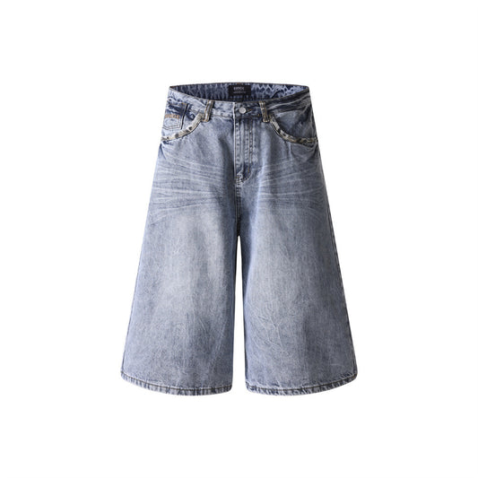 Men's Loose Mid-Rise Cotton Denim Shorts — Blue Street Style
