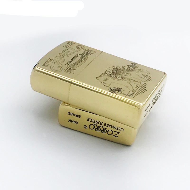 Retro Carved Brass Camel Kerosene Lighter