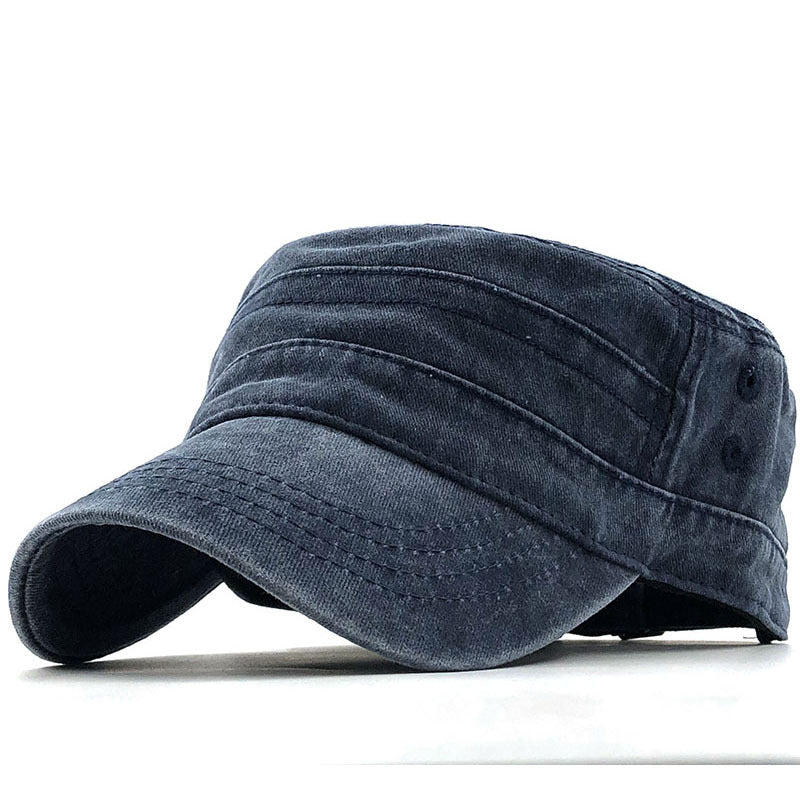 Washed Distressed Cotton Flat Top Military Cap Outdoor Sunshade Peaked Cap