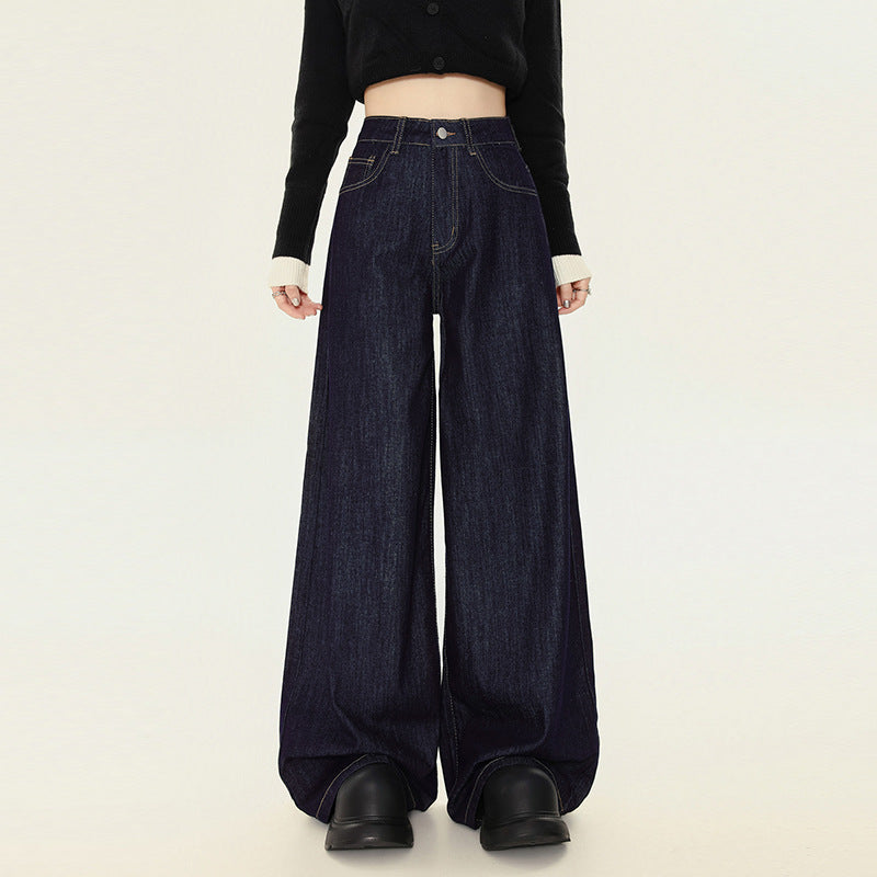 Women's Dark Blue High-Waisted Wide-Leg Jeans