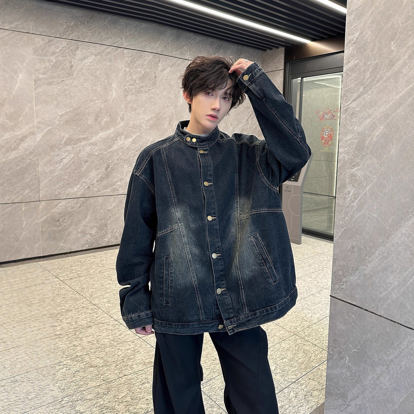 Cleanfit Retro Patchwork Deconstructed Loose Denim Jacket for Men