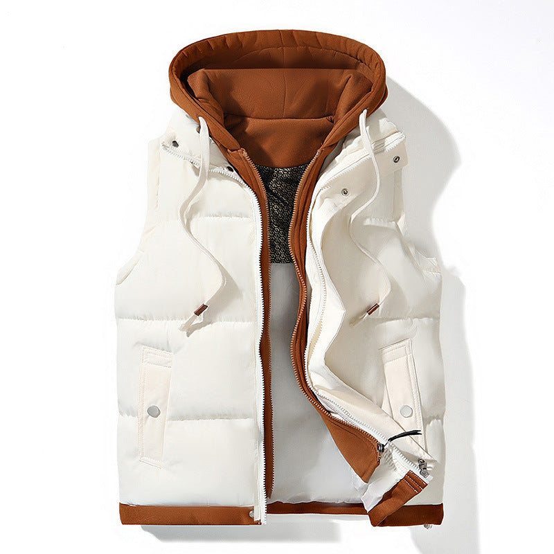 Down Cotton Vest Faux Two-Piece Loose Couple Hooded Jacket