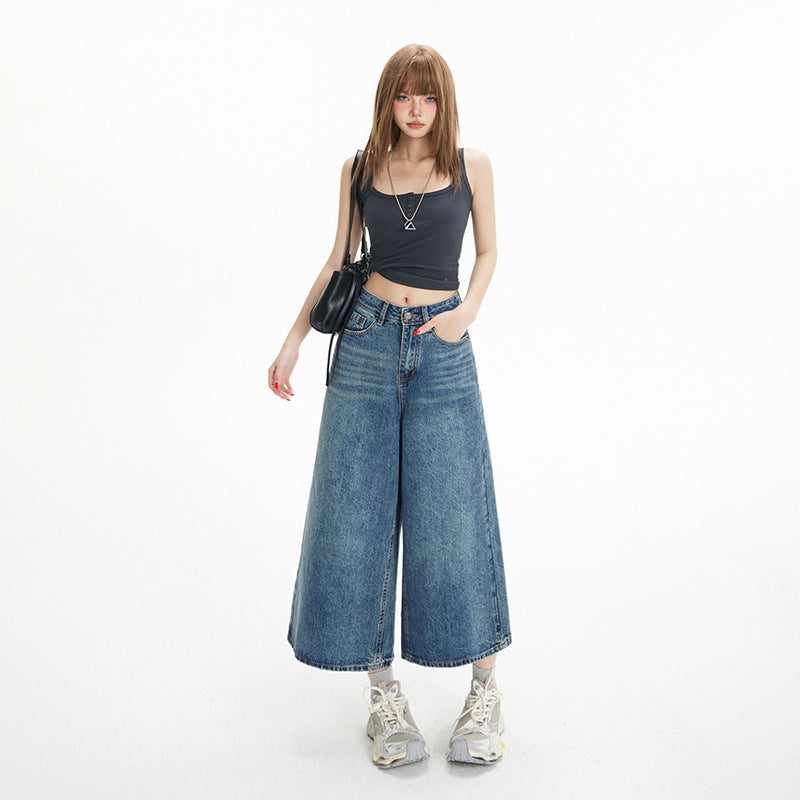 High-Waisted Loose Wide-Leg Pants for Women - Flowy Versatile Cropped Straight-Leg Jeans