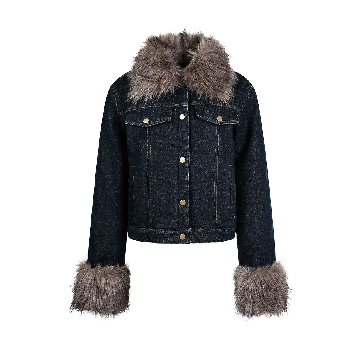 Wool Collar Denim Cotton Jacket