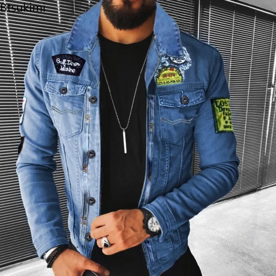 Men's Thickened Warm Denim Coat with Plush Lapel