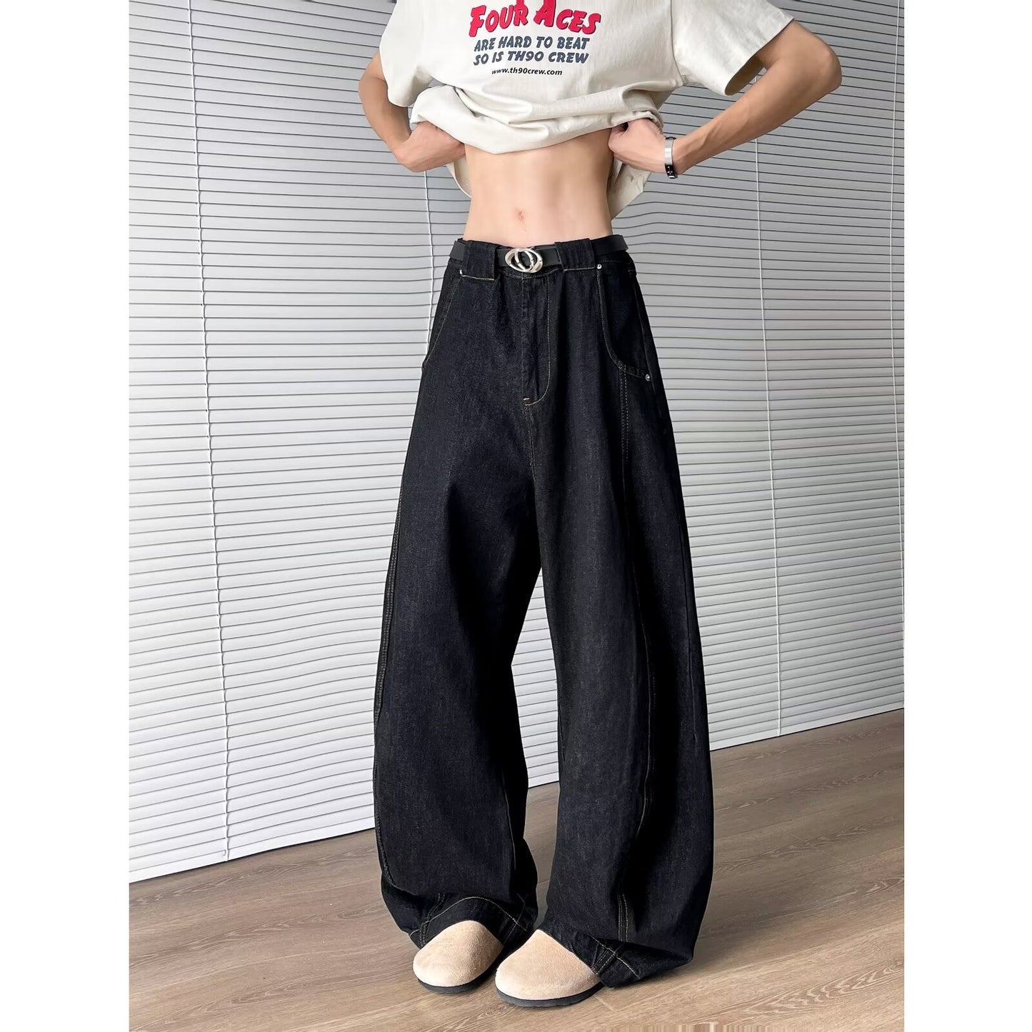 Versatile Loose Straight Leg Denim Wide Leg Pants