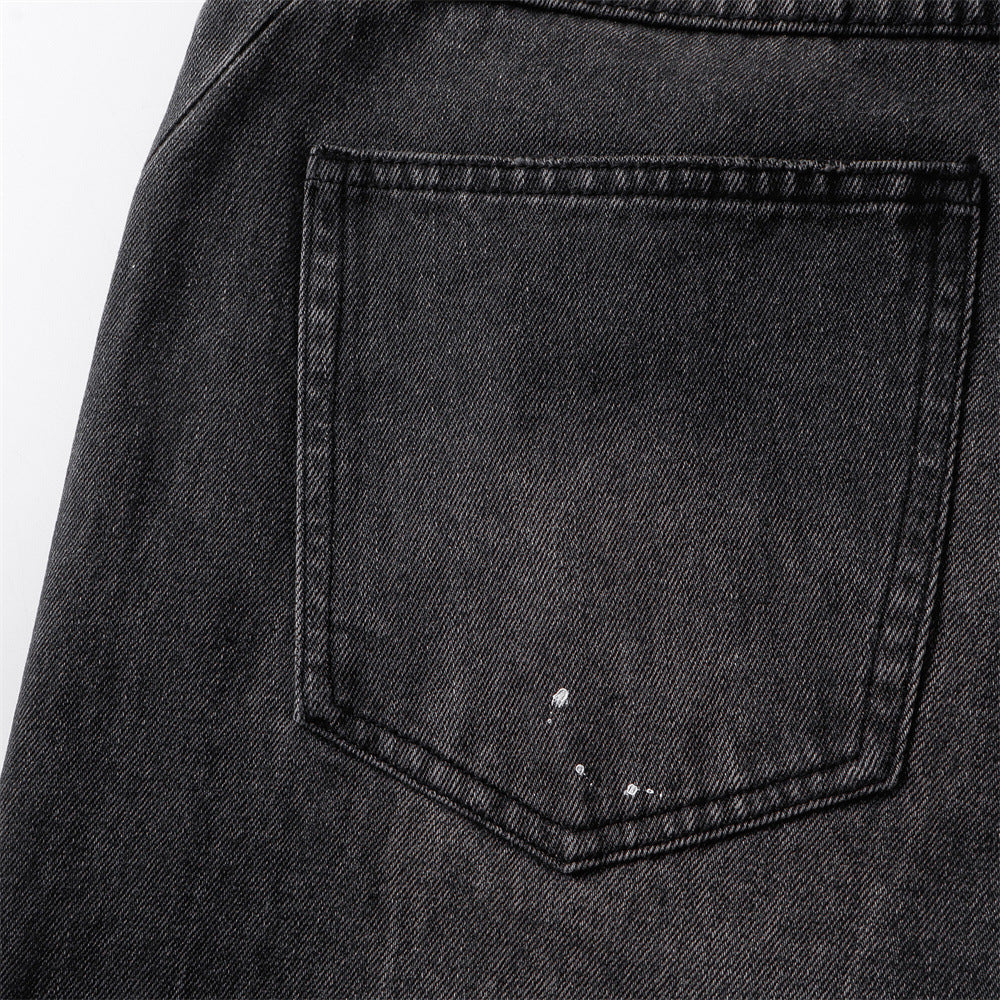 Men's Distressed Black Denim Jeans — Loose Fit Streetwear Pants