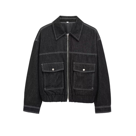 Casual Loose Denim Jacket for Women with Pocket Decoration