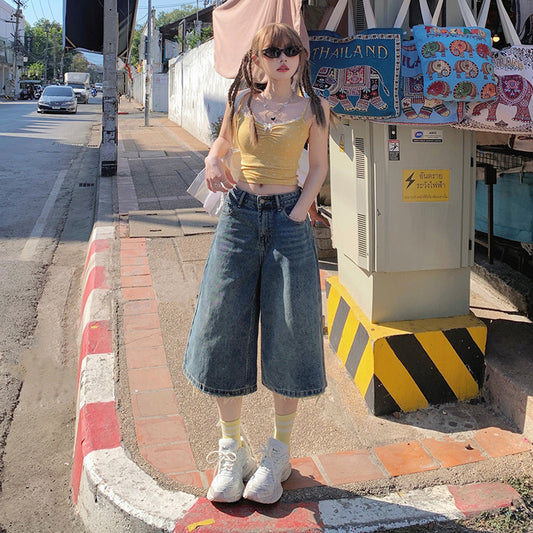 High Street Wide-Leg Denim Shorts for Women