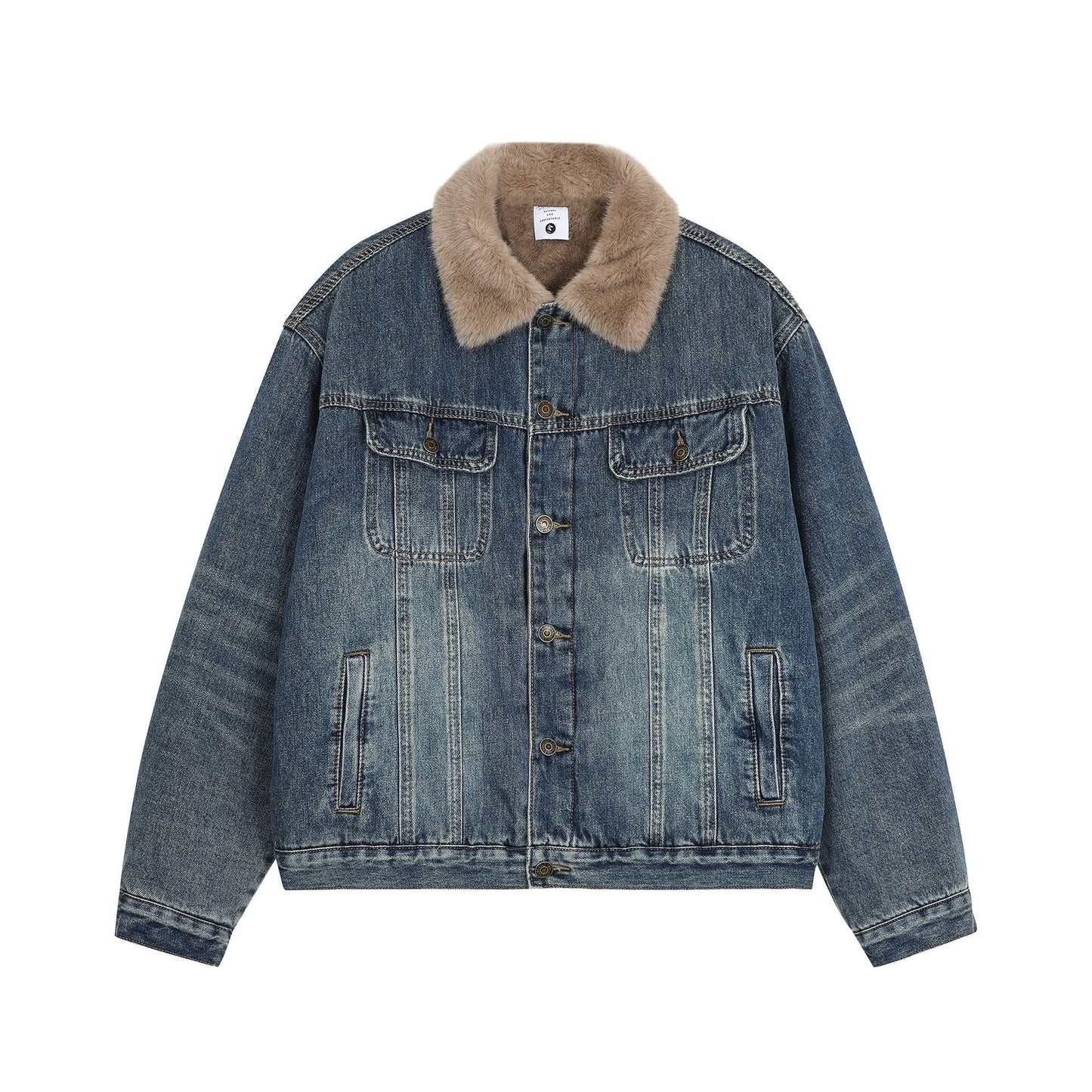 Vintage Washed Blue  Hooded Thickened Denim Jacket