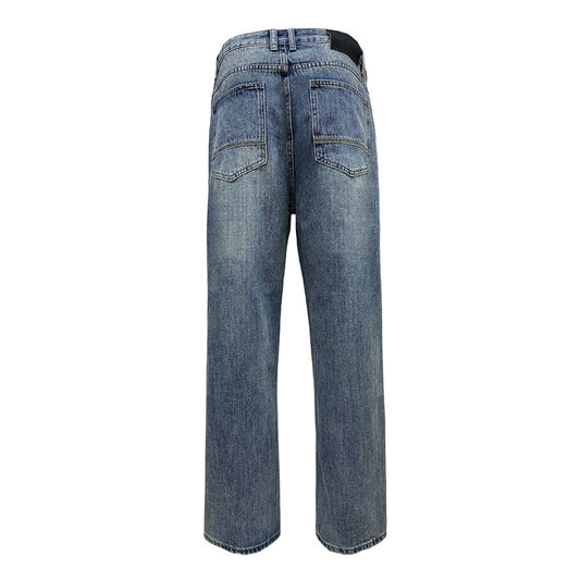 Washed Blue Wide-leg Straight Jeans for Men and Women