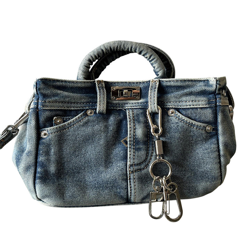 Vintage Denim Pants and Stylish Versatile Handbag for Women