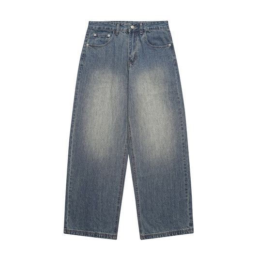 Distressed Denim Wide Leg Pants - Loose Fit Long Trousers for Men
