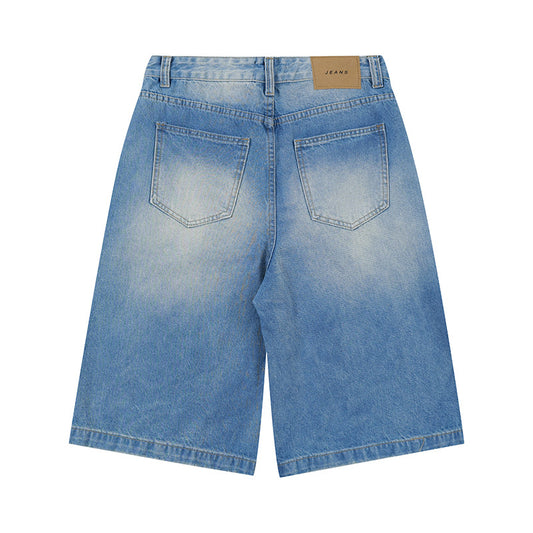 Premium Washed and Worn Flight Button Open Denim Shorts