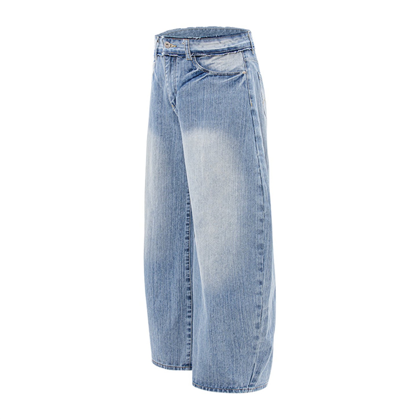 Washed Spliced Faded Tapered Denim Pants