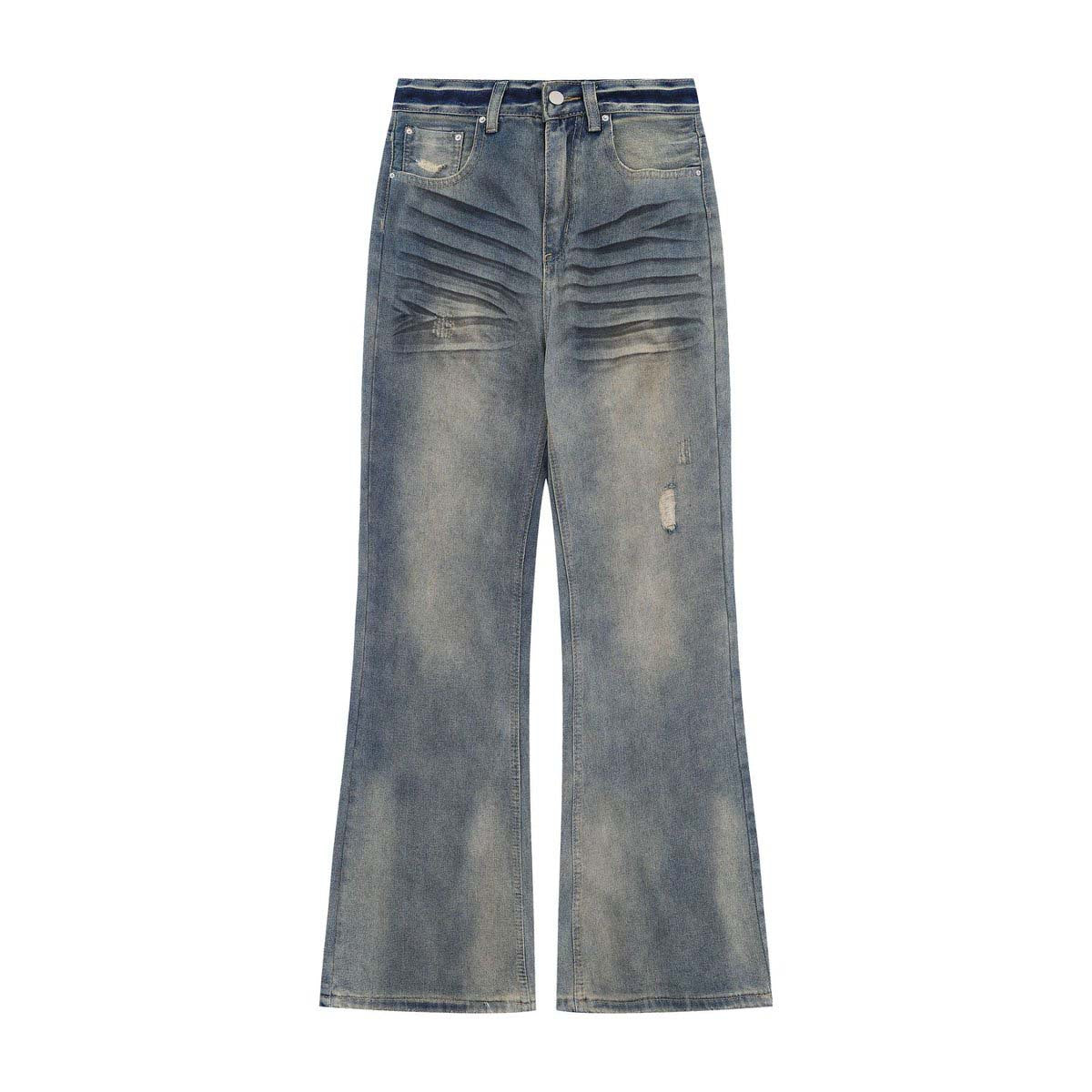 Retro Washed Faded Flared Denim Pants - Unisex Loose Wide Leg Trousers