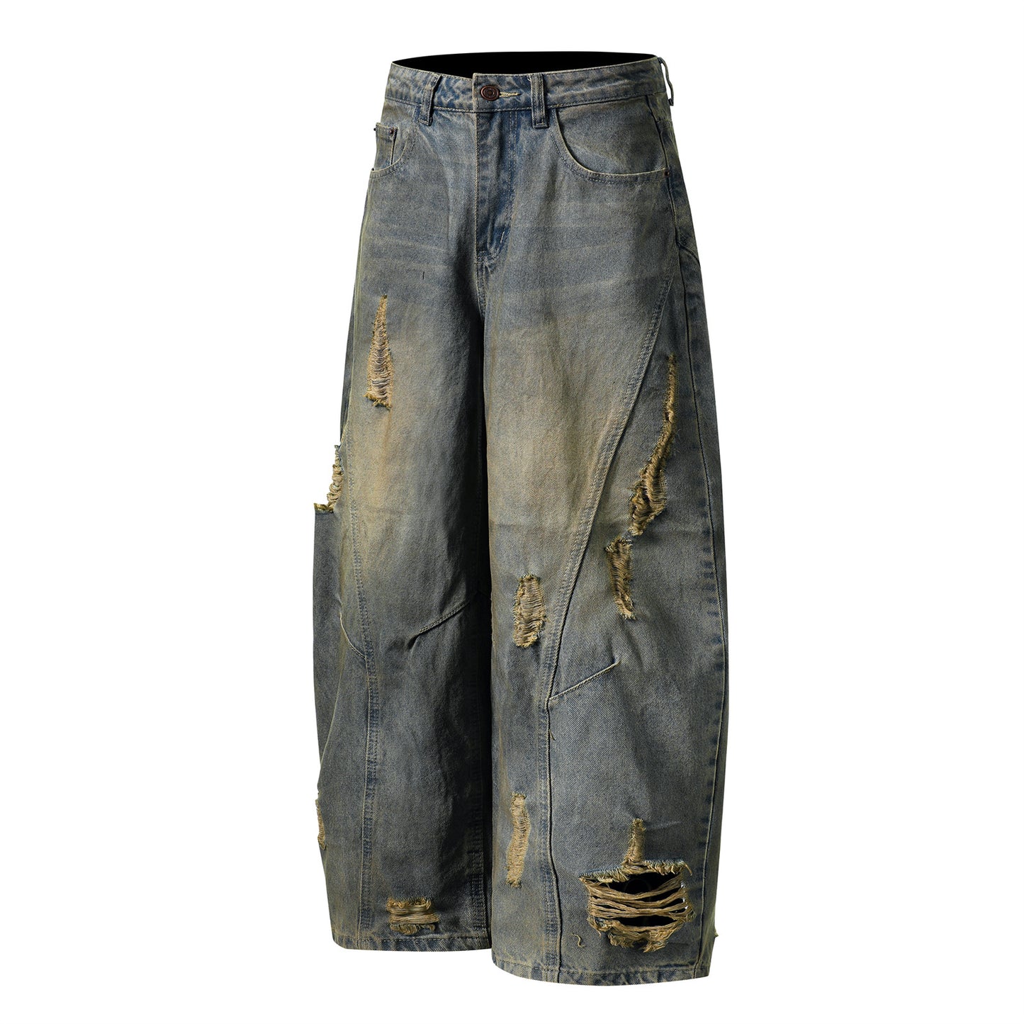 Men's Retro Distressed Denim Pants - Loose Fit Straight Leg Trousers