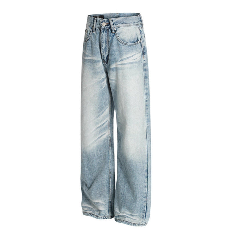 Premium Washed Scratched and Ground White Straight Leg Jeans