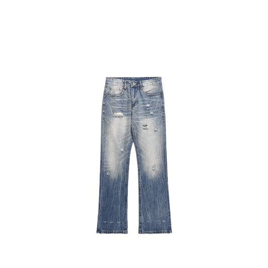Distressed Washed Ripped Flared Jeans for Men