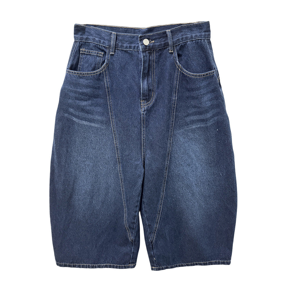 Summer Split Design High-Waist Denim Shorts for Women - Loose Retro Wide-Leg Pants