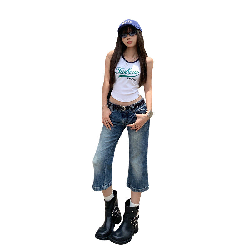 Women's Low-Waist Flare Capri Pants - Slimming Versatile Denim Trousers