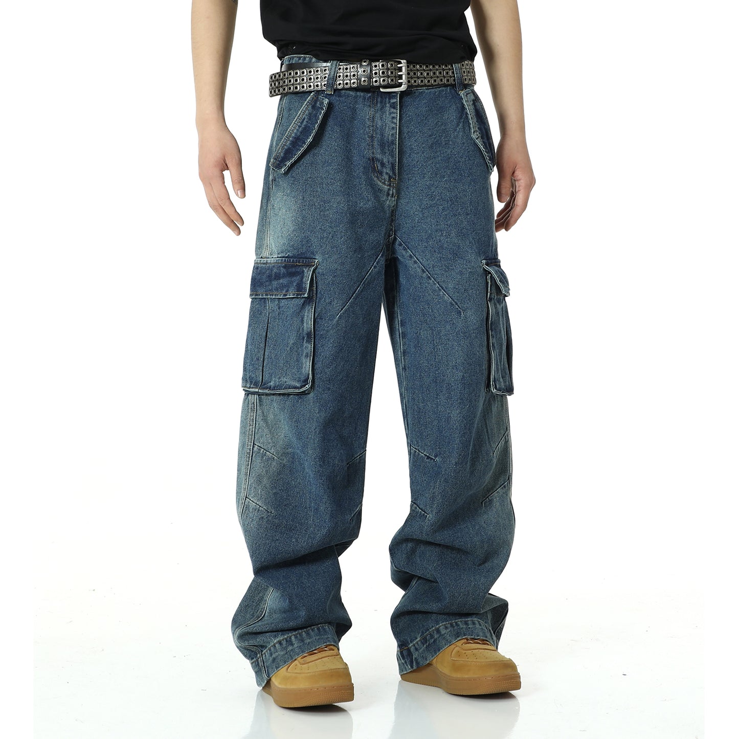 American Retro Multi Pocket Heavy-Duty Jeans for Men - Washed Street Hip-Hop Work Pants