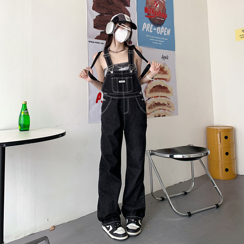 Women's Wide-Leg Strap Denim Overalls for Workwear