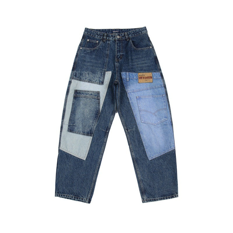 Men's Wide Leg Patch Jeans in Premium Japanese Denim