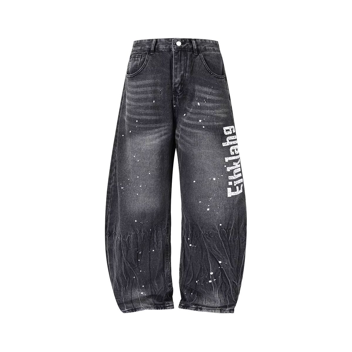 Splash Ink Wash Wide Leg Denim Loose Casual Curved Knife Pants