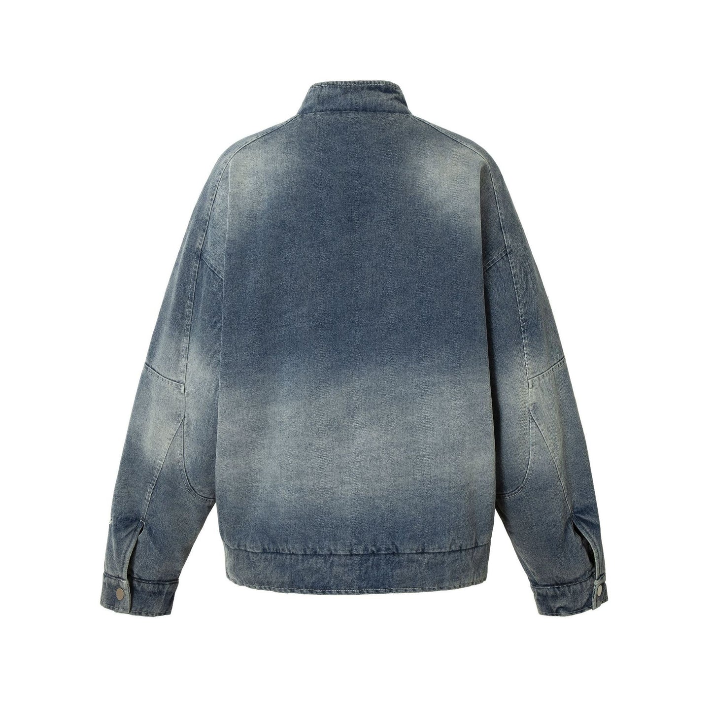 Men's Distressed Badge Denim Cotton Motorcycle Jacket, Stylish and Warm Outerwear