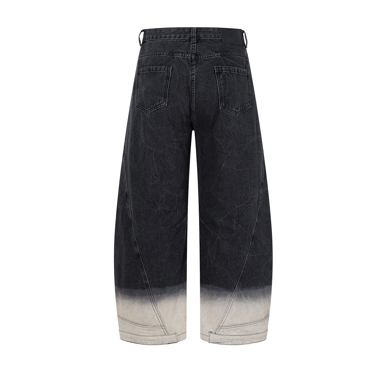 Hanging Dye Washed Gradient Color Jeans with Curved Blade Wide Leg Pants
