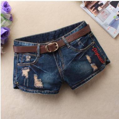 Women's Mini Low Waist Ripped Denim Shorts with Rivet Holes
