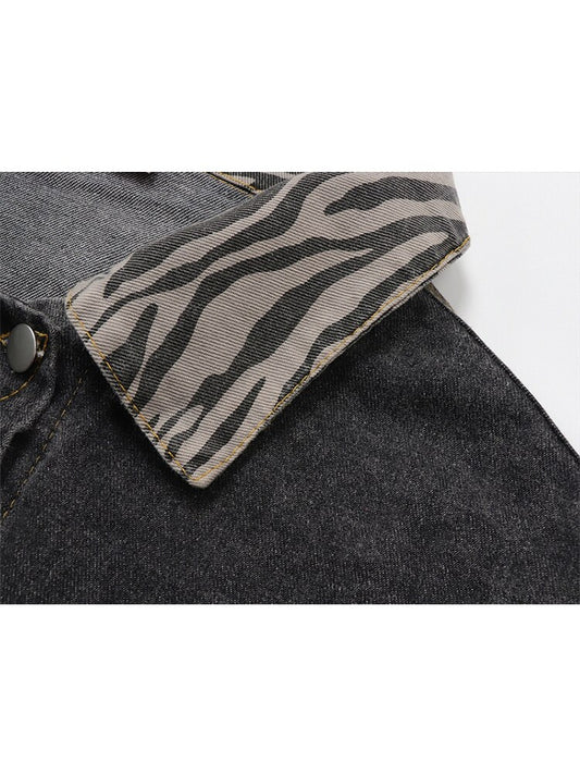 Retro Denim Jacket Women's Loose Zebra Pattern
