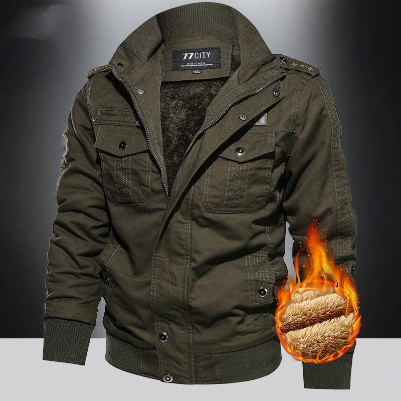 Men's Stand Collar Cotton Wash Plush Thickened Coat Large Casual Jacket