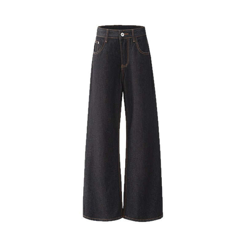Women's Black Denim Flared Pants - Loose Fit Wide Leg Tapered Bottoms for Summer